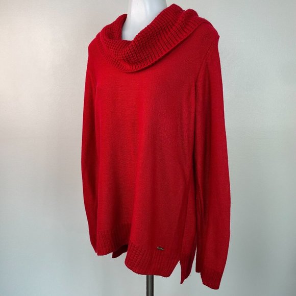Calvin Klein Sweater Large Red Cowl Neck Pullover Women's Long Sleeve - Picture 3 of 12